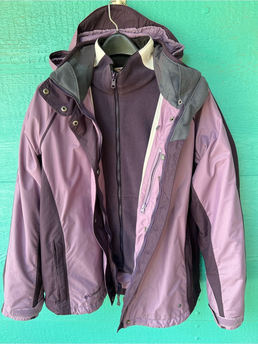 COLUMBIA PURPLE BUGABOO 3-IN-1 INSULATED HOODED JACKET SIZE LARGE
